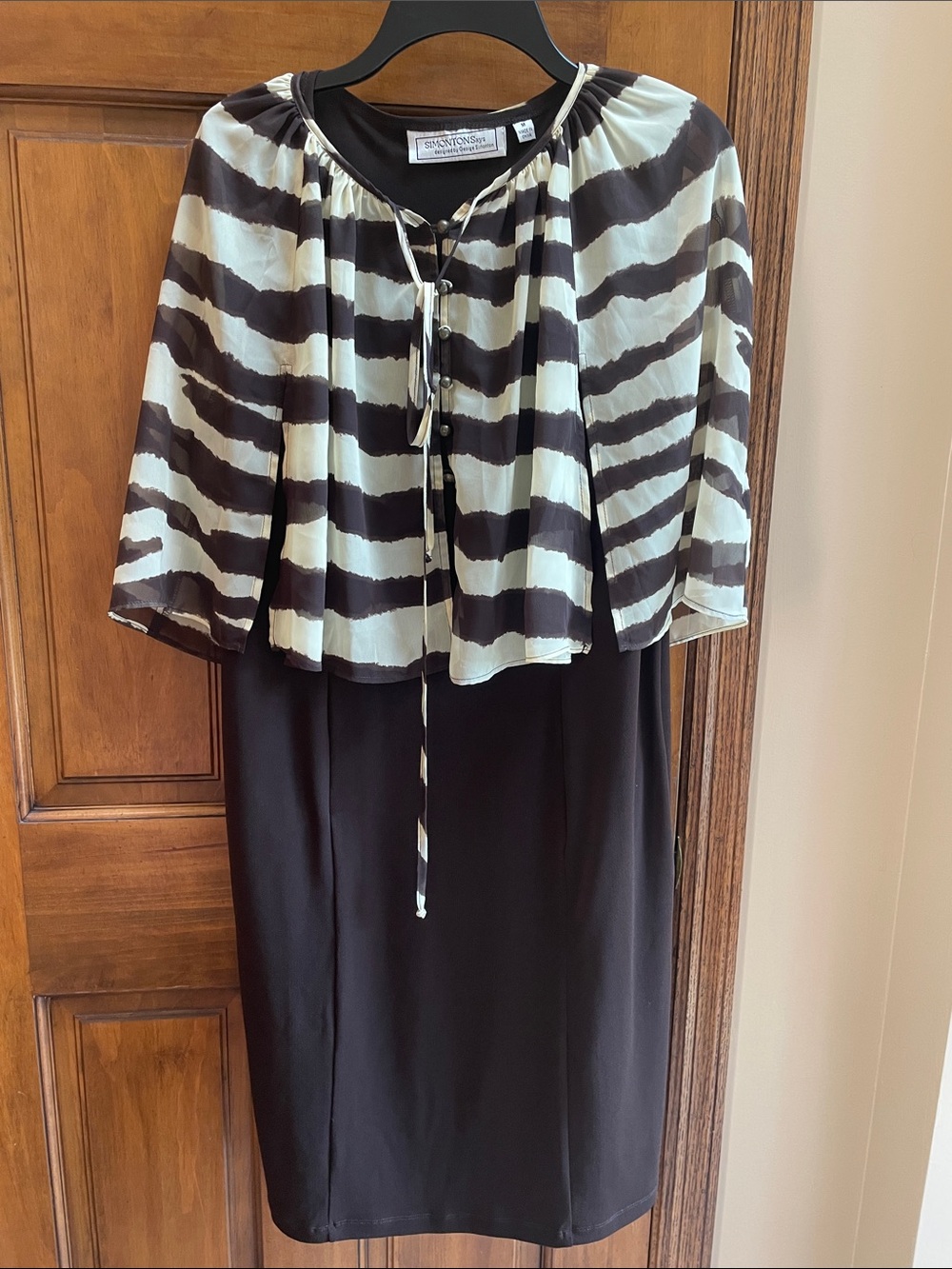 George Simonton Brown and Cream Striped Overlay Knee Length Dress